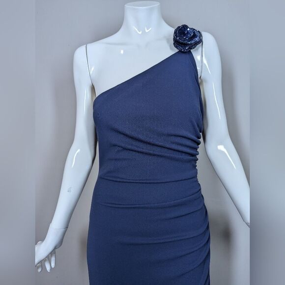 Laundry by Shelli Segal Navy Formal Gown Size 4 NWT One Shoulder Beaded Sequin - Picture 3 of 10